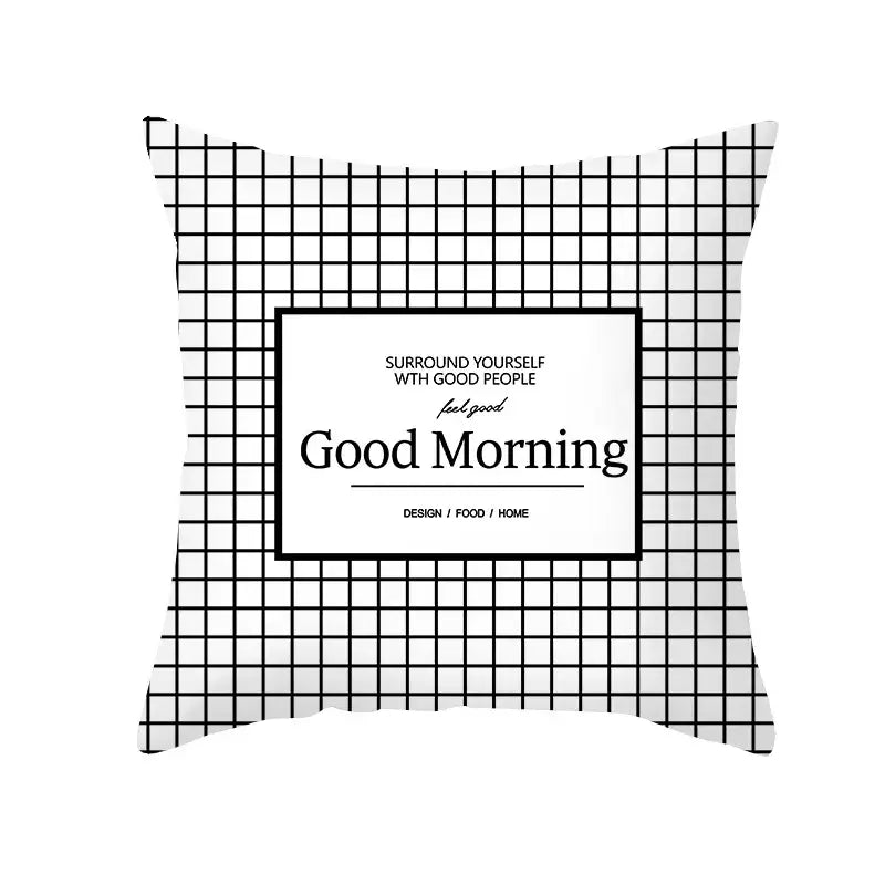 Modern black & white geometry letters cushion cover living room