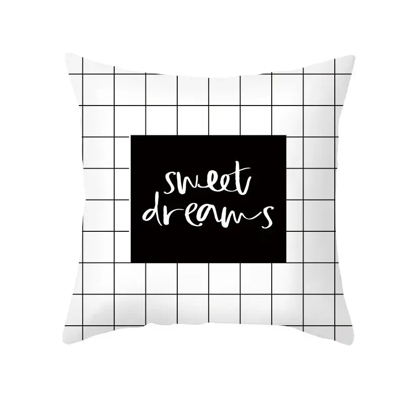 Modern black & white geometry letters cushion cover living room
