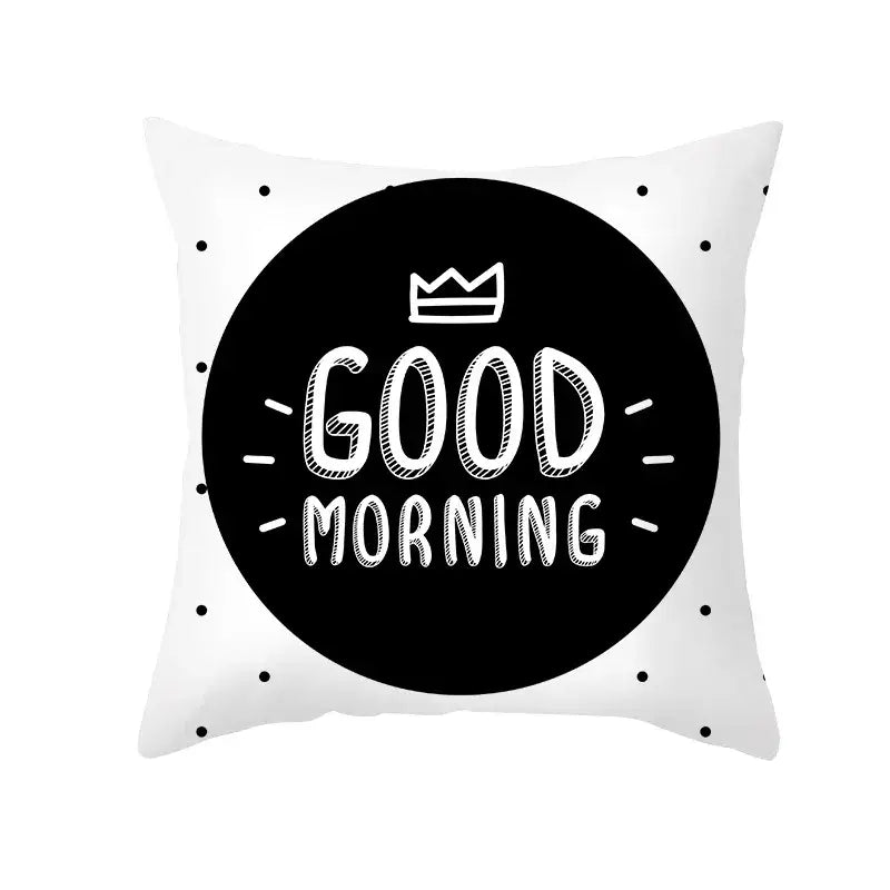 Modern black & white geometry letters cushion cover living room