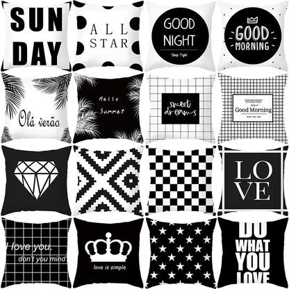 Modern black & white geometry letters cushion cover living room