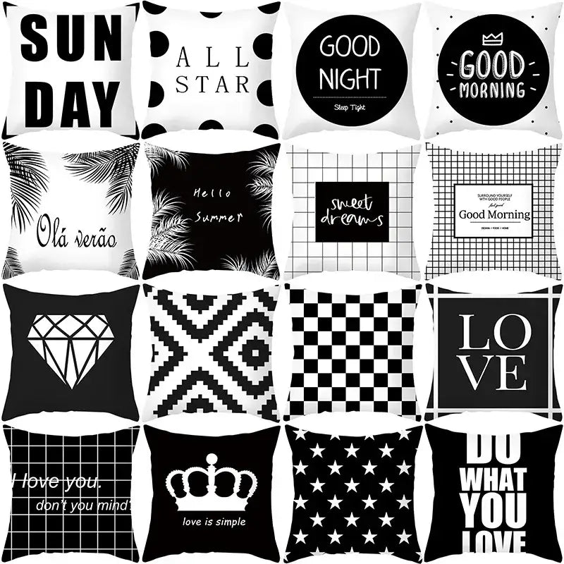 Modern black & white geometry letters cushion cover living room