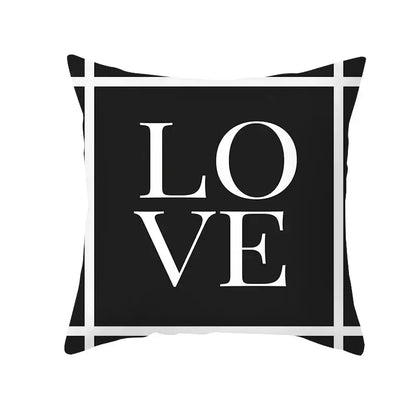 Modern black & white geometry letters cushion cover living room