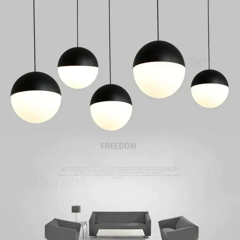 Modern black & white glass ball pendant lights for kitchens