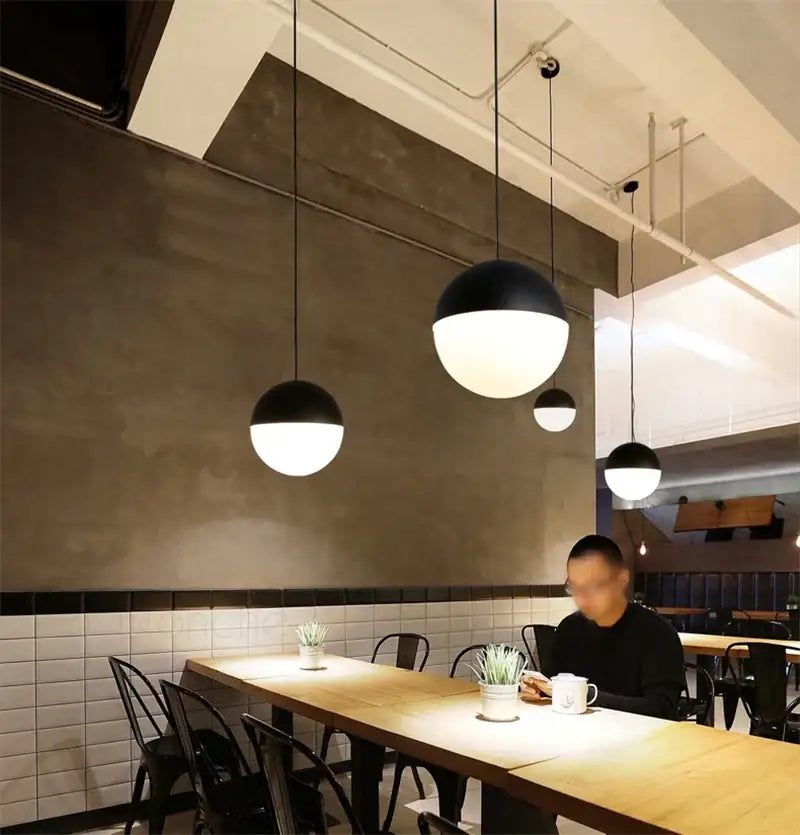 Modern black & white glass ball pendant lights for kitchens