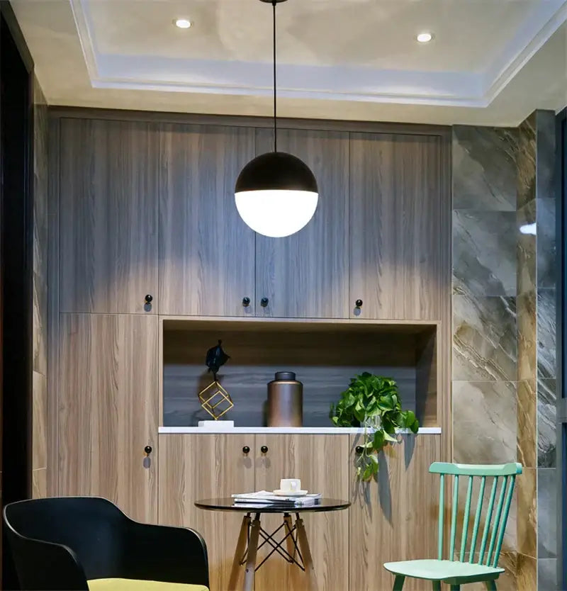 Modern black & white glass ball pendant lights for kitchens