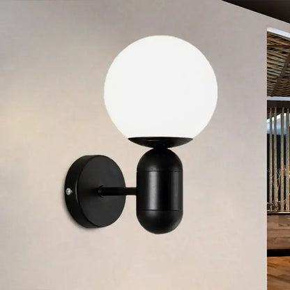Modern black & white glass wall light – meeting room globe sconce