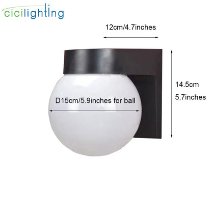 Modern black & white globe wall lamp outdoor porch light