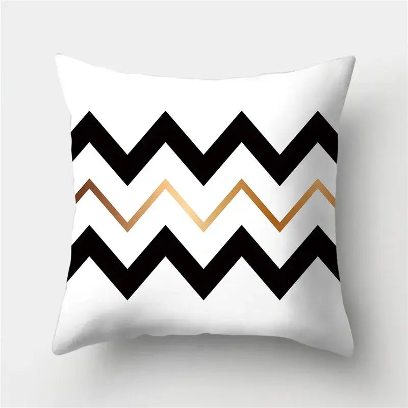 Modern black white & gold geometric stripes pillowcase living room