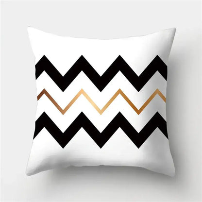 Modern black white & gold geometric stripes pillowcase living room