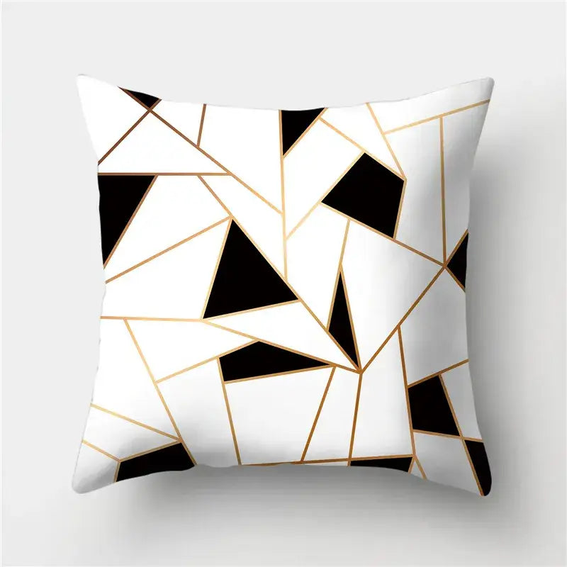 Modern black white & gold geometric stripes pillowcase living room
