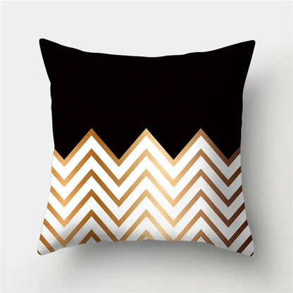 Modern black white & gold geometric stripes pillowcase living room