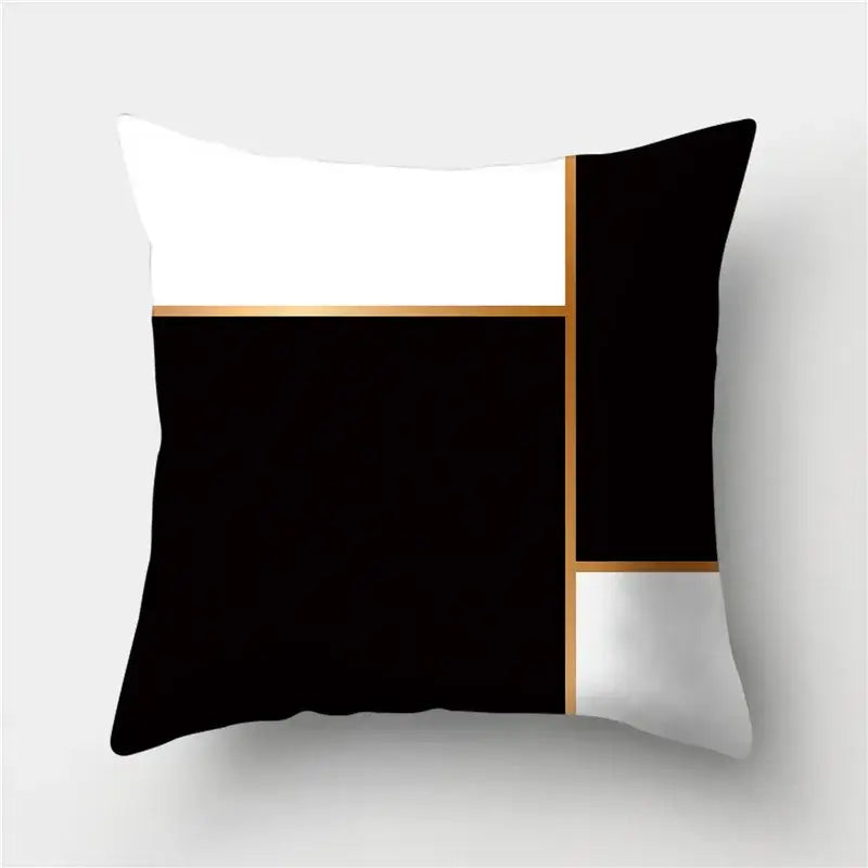 Modern black white & gold geometric stripes pillowcase living room