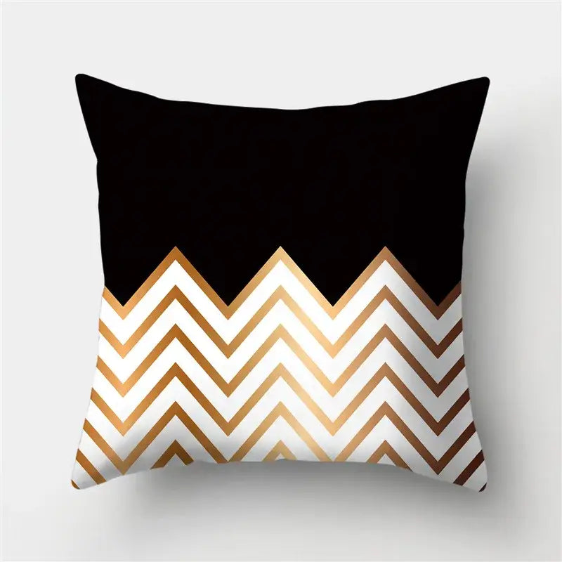 Modern black white & gold geometric stripes pillowcase living room