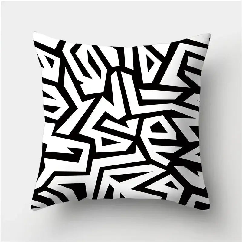 Modern black white & gold geometric stripes pillowcase living room