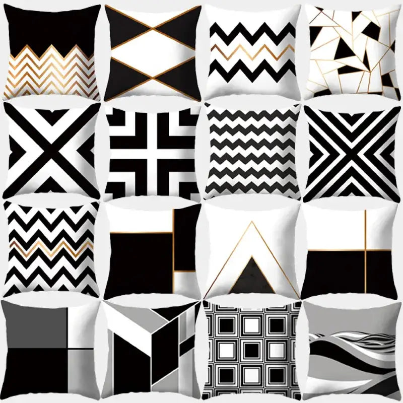 Modern black white & gold geometric stripes pillowcase living room
