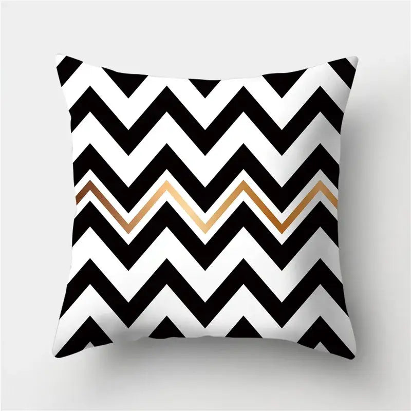 Modern black white & gold geometric stripes pillowcase living room