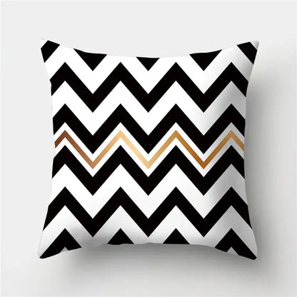 Modern black white & gold geometric stripes pillowcase living room