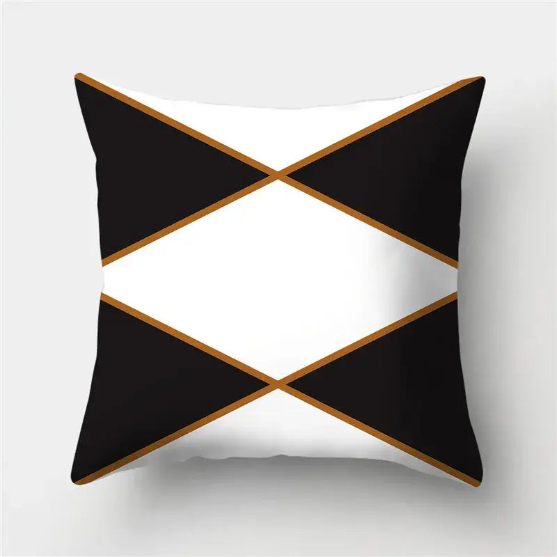 Modern black white & gold geometric stripes pillowcase living room