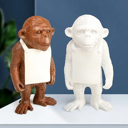 Modern black & white gorilla sculpture resin figurine living room decor