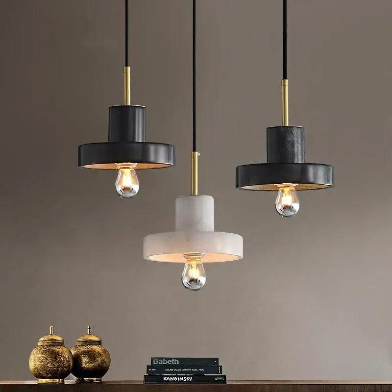 Modern black & white green marble pendant light dining room
