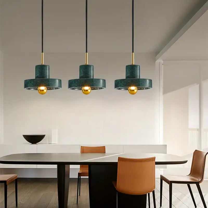 Modern black & white green marble pendant light dining room