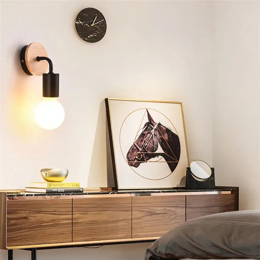 Modern black & white iron art wall light bedroom sconce