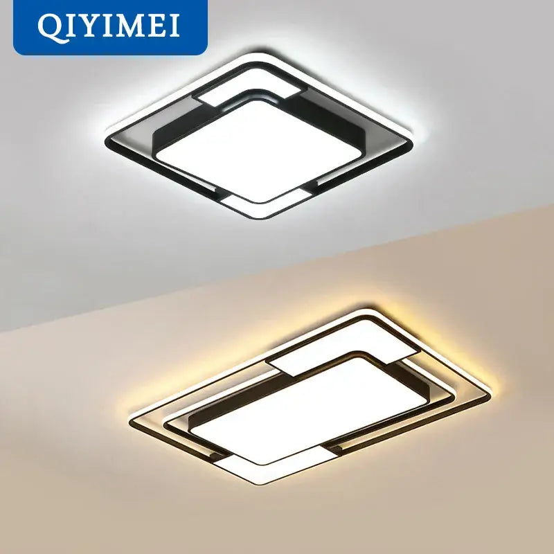 Modern black & white iron body rectangular chandelier living room light