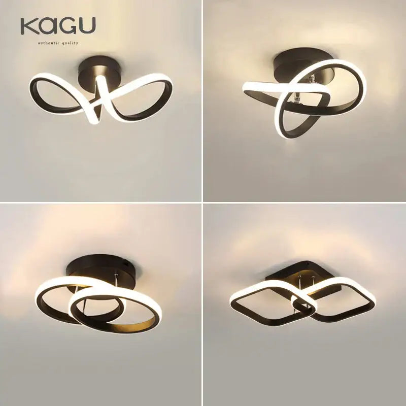 Modern black & white led ceiling lamp living room intertwined ring