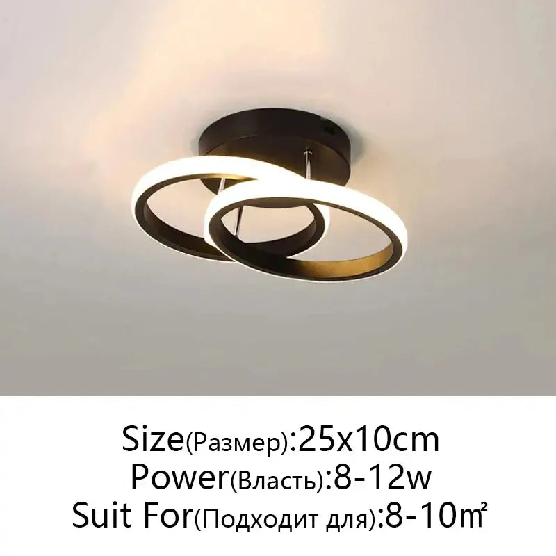 Modern black & white led ceiling lamp living room intertwined ring