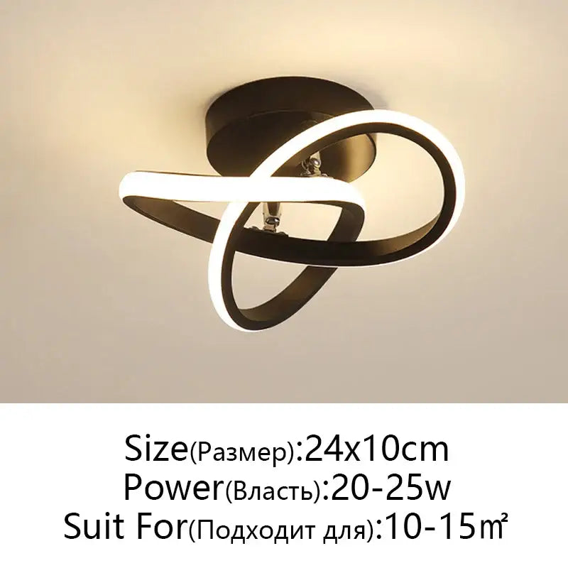 Modern black & white led ceiling lamp living room intertwined ring