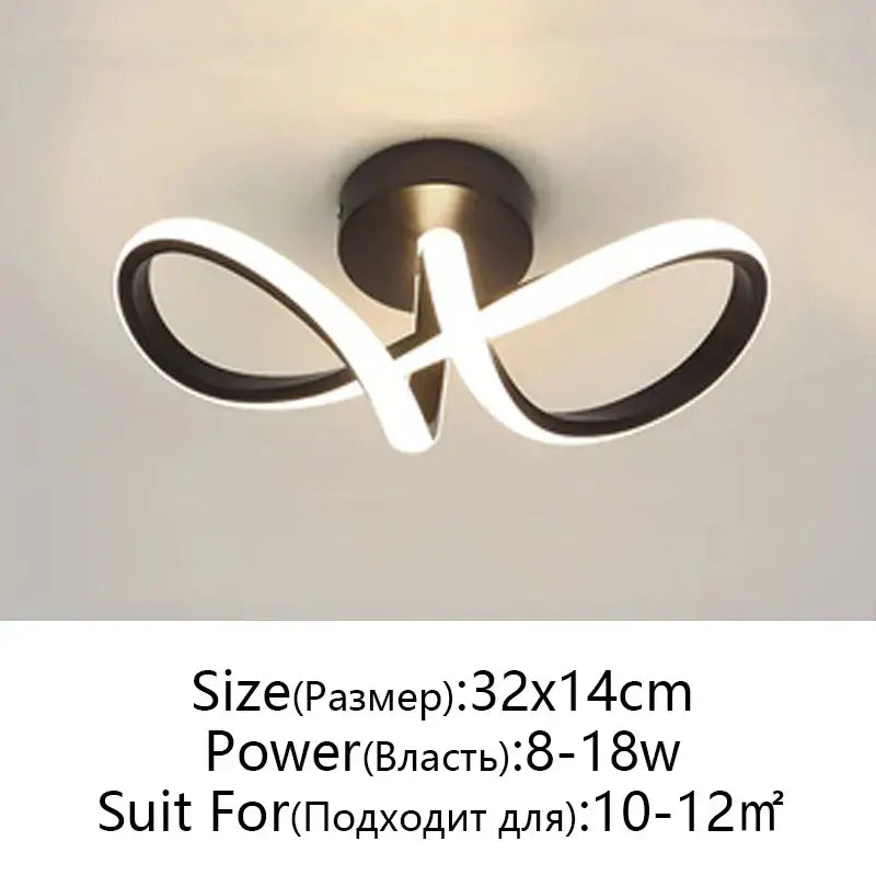 Modern black & white led ceiling lamp living room intertwined ring
