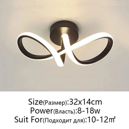 Modern black & white led ceiling lamp living room intertwined ring