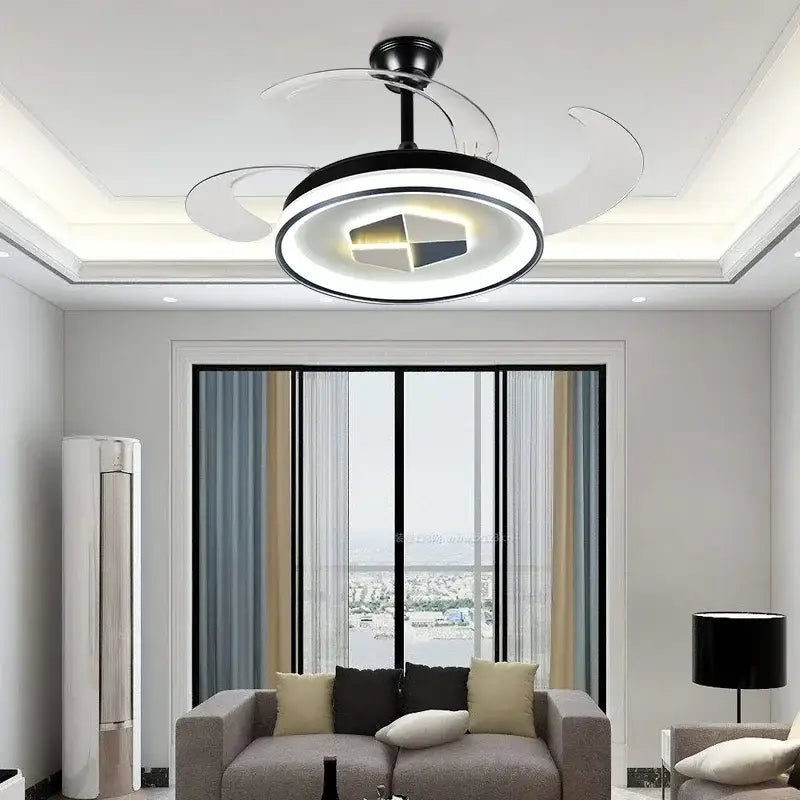 Modern black & white led chandelier ceiling fan living room
