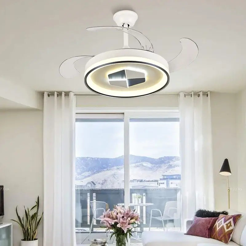 Modern black & white led chandelier ceiling fan living room