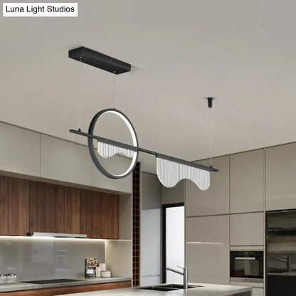 Modern black & white led metal island pendant kitchen wavy light
