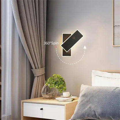 Modern black & white led wall lamps for bedroom sculptural spin design
