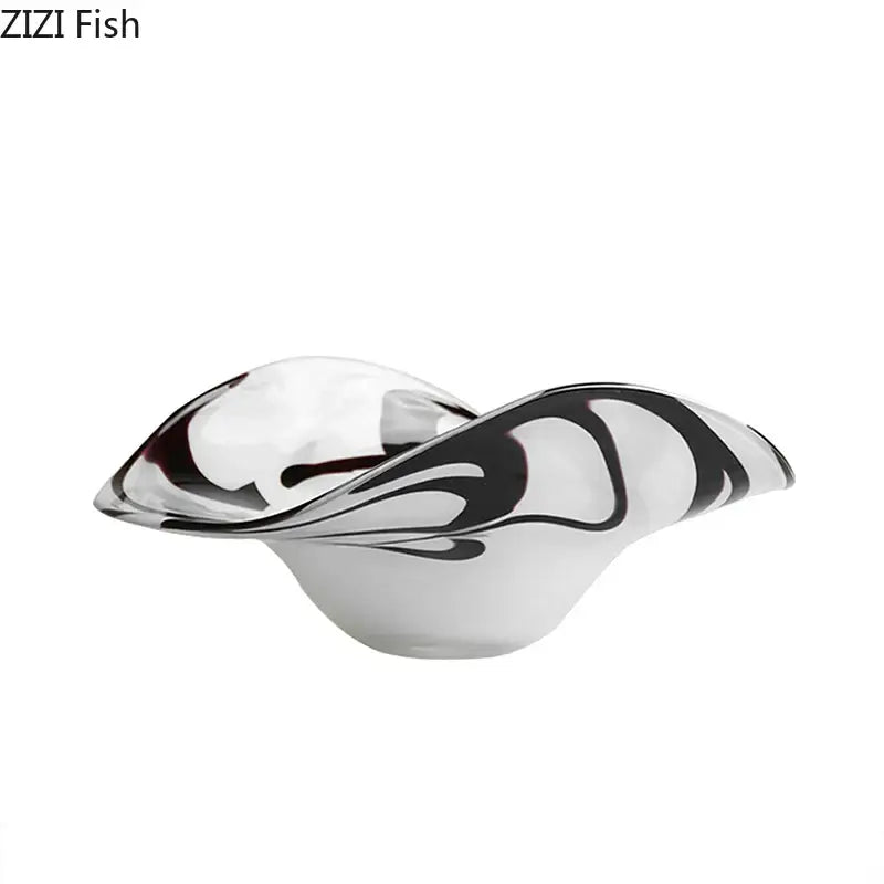 Modern black & white marbled glass fruit plate dining room bowl