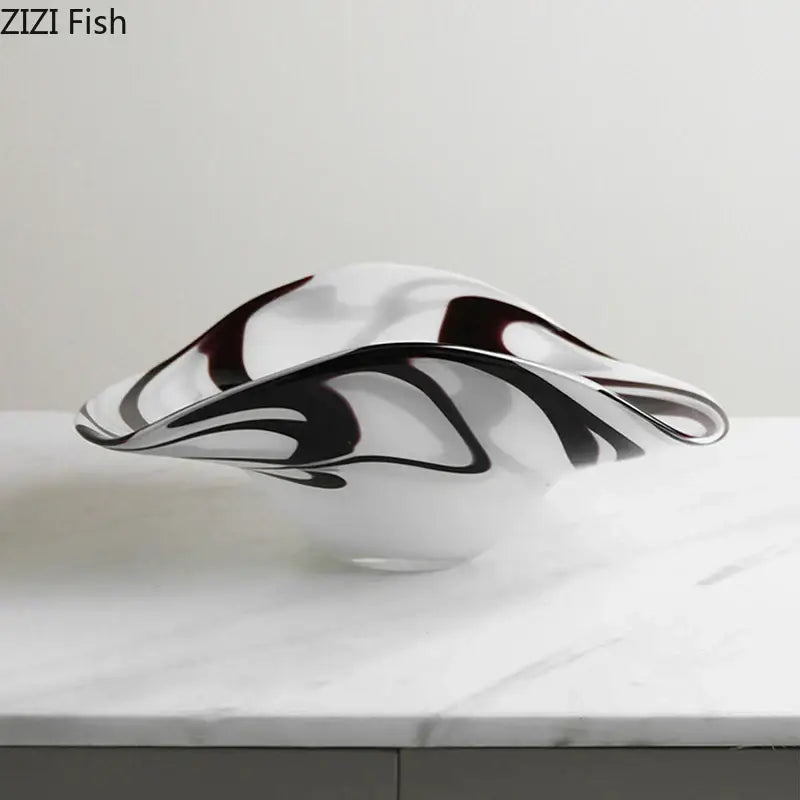 Modern black & white marbled glass fruit plate dining room bowl