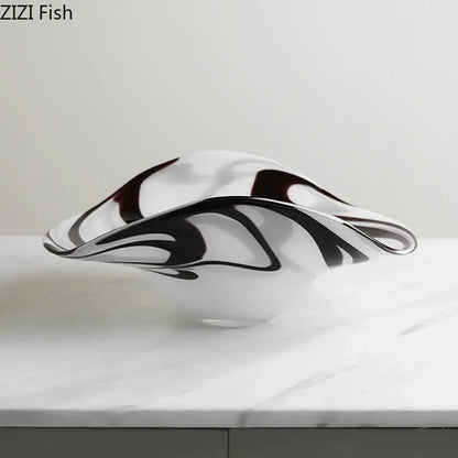Modern black & white marbled glass fruit plate dining room bowl