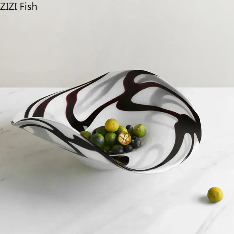 Modern black & white marbled glass fruit plate dining room bowl