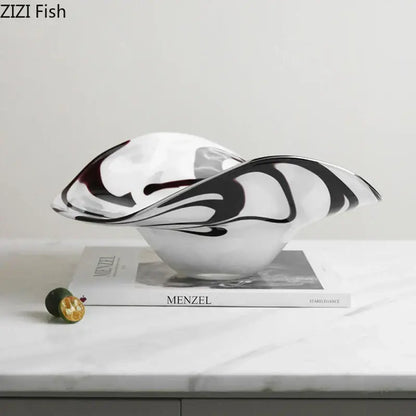 Modern black & white marbled glass fruit plate dining room bowl