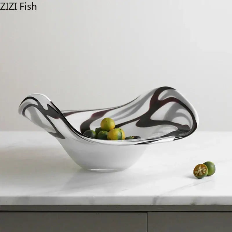 Modern black & white marbled glass fruit plate dining room bowl