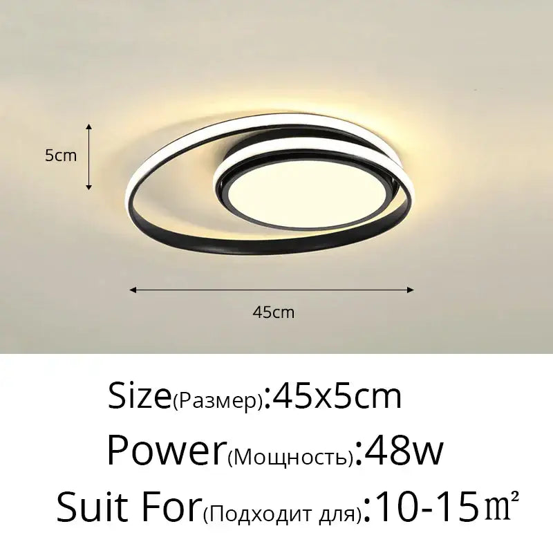 Modern black & white minimalist led ceiling light for living room