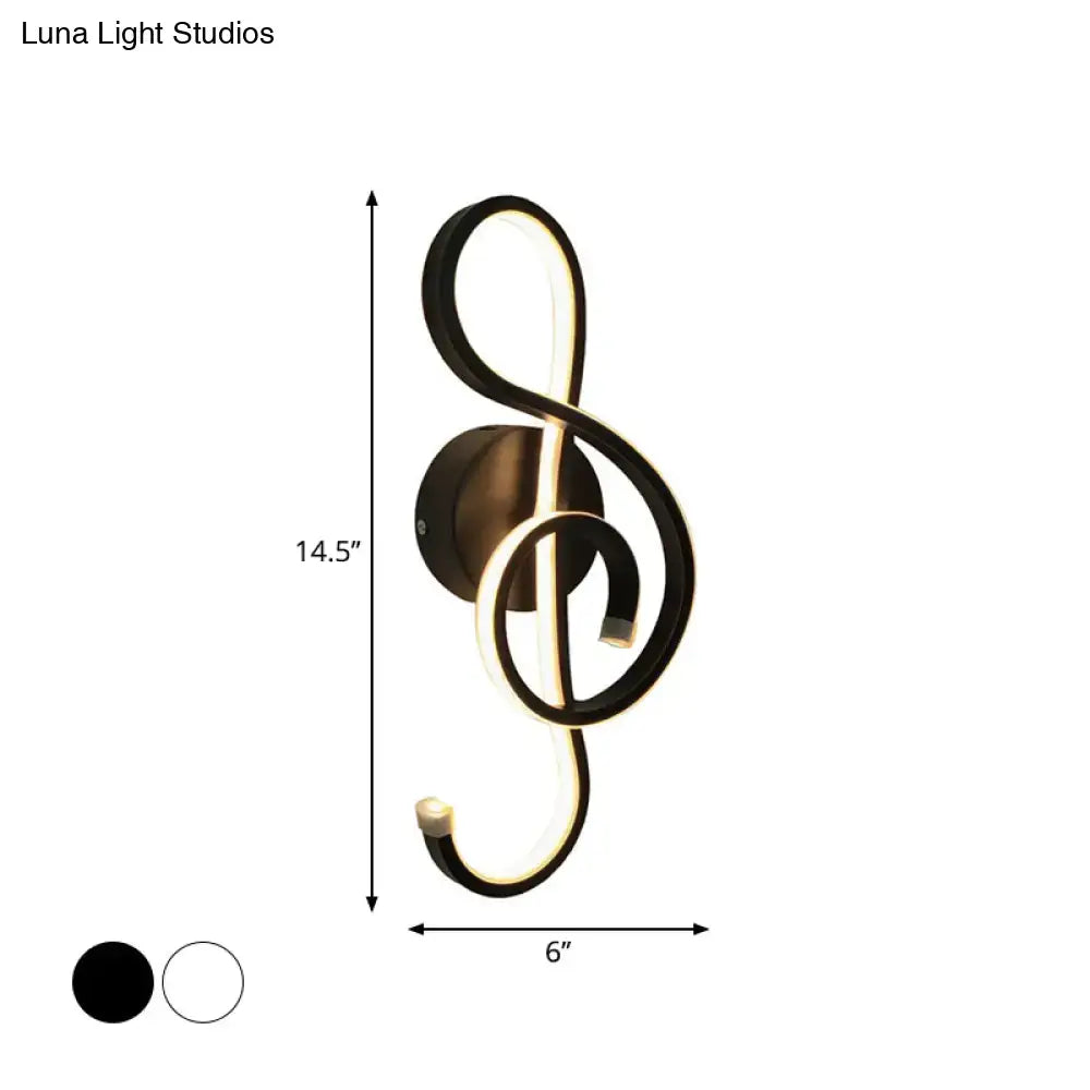 Modern black & white musical note wall lamp – bedroom acrylic shade