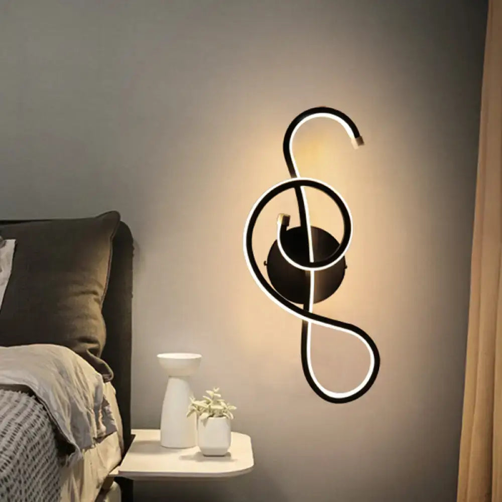 Modern black & white musical note wall lamp – bedroom acrylic shade