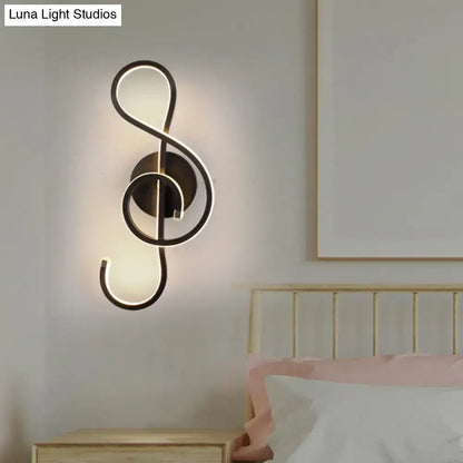 Modern black & white musical note wall lamp – bedroom acrylic shade