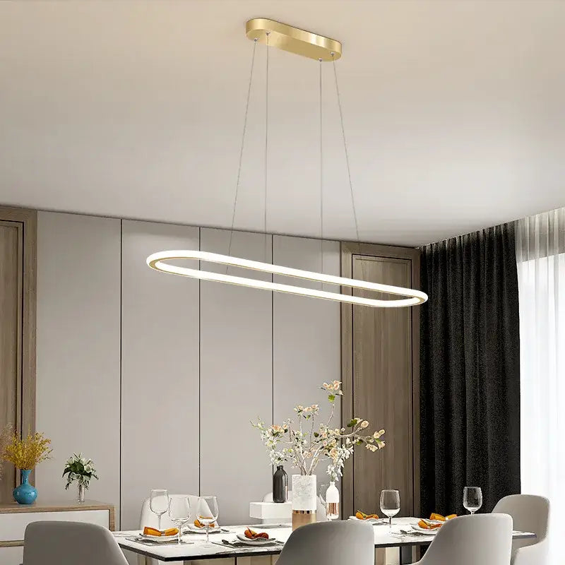 Modern black & white oval led chandelier dining room pendant light