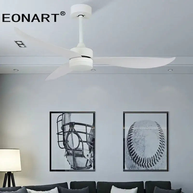 Modern black & white plastic blade ceiling fan with remote bedroom