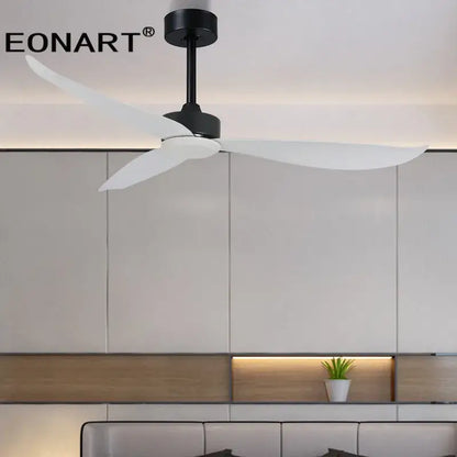 Modern black & white plastic blade ceiling fan with remote bedroom