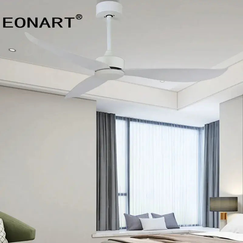 Modern black & white plastic blade ceiling fan with remote bedroom